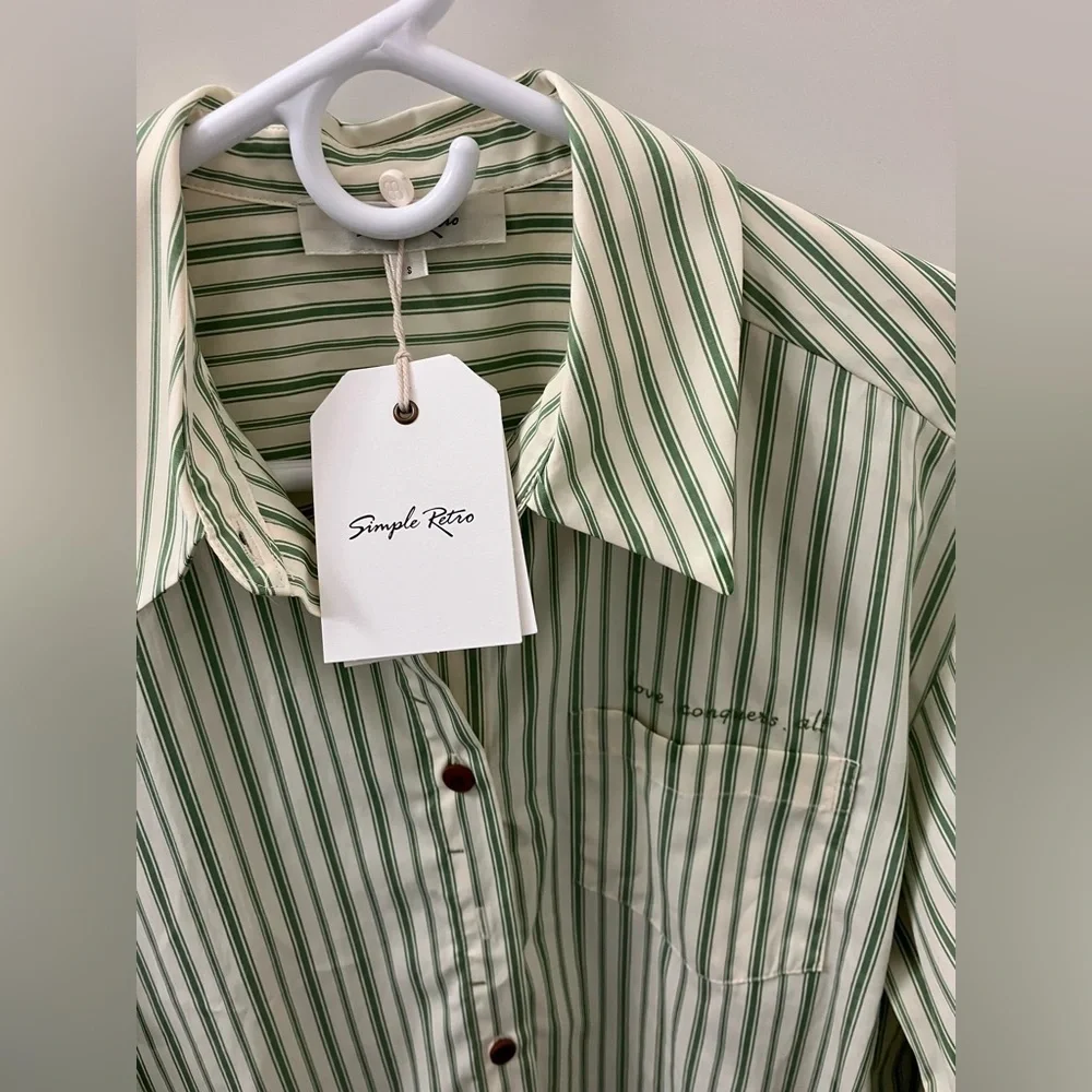 Retro style white and green striped shirt NWT - Picture 7 of 9